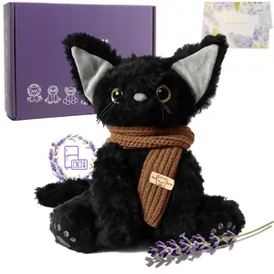 KOWSi Microwavable Heating Pad Black Cat Plush - Weighted Stuffed Animal Toy with Tourmaline Beads & Lavender - 1.1 lb for Long Lasting Cozy Warmth & Relaxation - Includes Gift Box & Greeting Card
