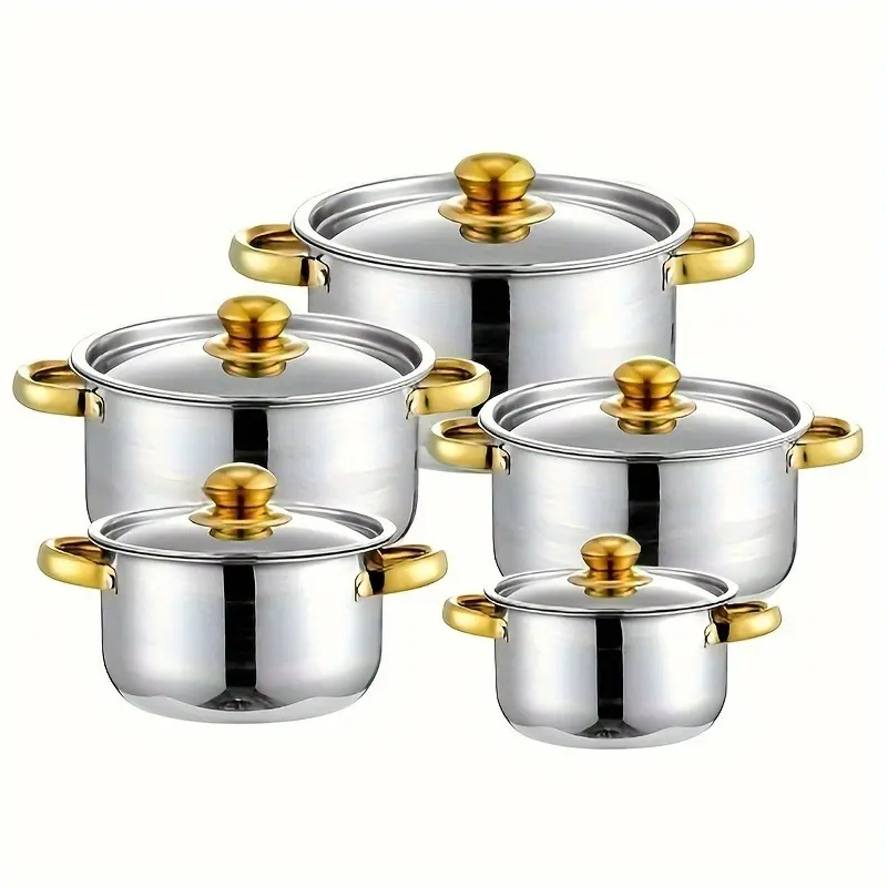 5-Piece Stainless Steel Cookware Set - Sturdy, Versatile, Easy-to-Clean, Suitable for All Types of Cookware, Anti-Stick, Scratch, and Dishwasher-Perfect for Cooking in Your Home Kitchen 09-GUO