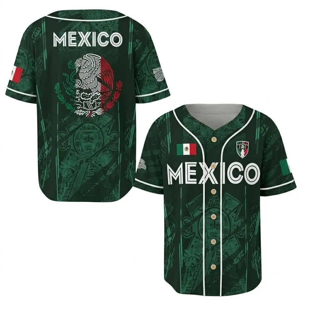 Mexico Baseball Jersey Shirt for Men Women, Mexican Flag Aztec Heritage Jersey, Green Mexico Eagle Button Up Baseball Shirt, Cinco De Mayo Outfit