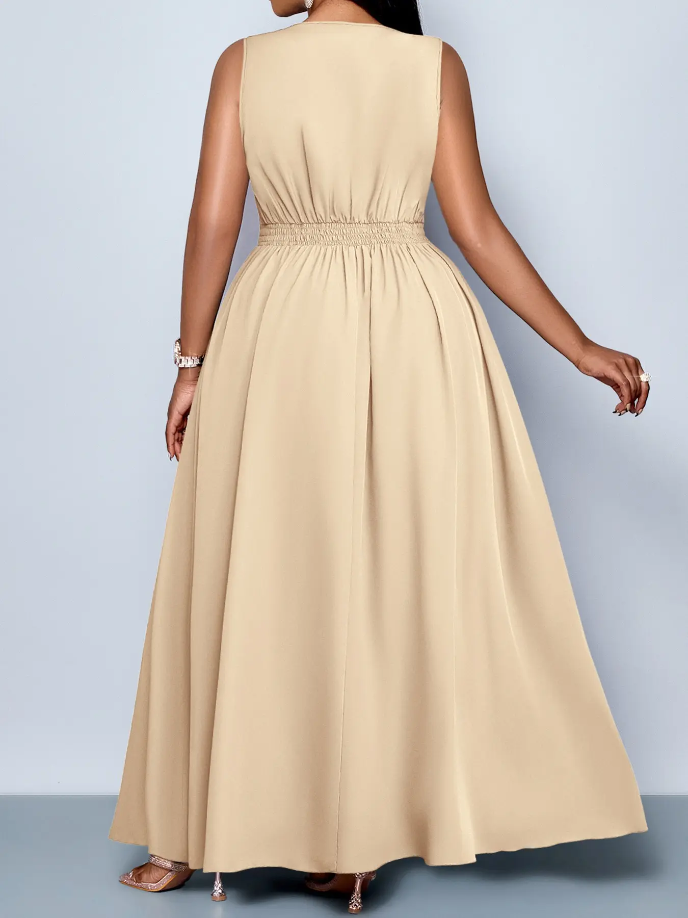 Plus Size Women's Elegant Casual Sleeveless High Waist A-Line Dress, Sexy Solid Color V-Neck Fitted Dress for Spring & Summer, Womenswear - TikTok Shop Plus Size Women's Elegant Casual Sleeveless High Waist A-Line Dress, Sexy Solid Color V-Neck Fitted Dress for Spring & Summer, Womenswear - TikTok Shop