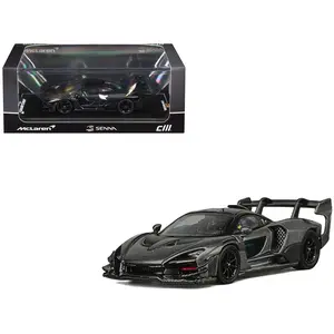 McLaren Senna GTR Dark Gray Metallic with Carbon Hood and Black Top 1/64 Diecast Model Car by CM Model