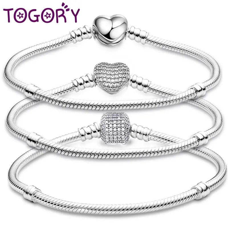 FASHION - TOGORY Silver Plated Cute Crystal Owl Heart Snake Chain Charm Bracelet For Women Men Brand Bracelets DIY Jewelry Gift Making