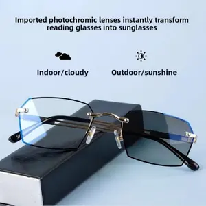 Fashion Square Semi-Rimless Blue Light Blocking Reading Glasses，Progressive Multifocal Man's Women's Anti-Sunglasses with Blue Light Protection，soft silicone nose pad