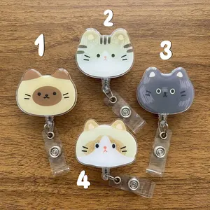 Kawaii Cat Retractable Badge Reel - Cute Acrylic Kitten ID Name Tag Holder For Cat Lovers - Aesthetic Pet Badge Clip Accessory Gift