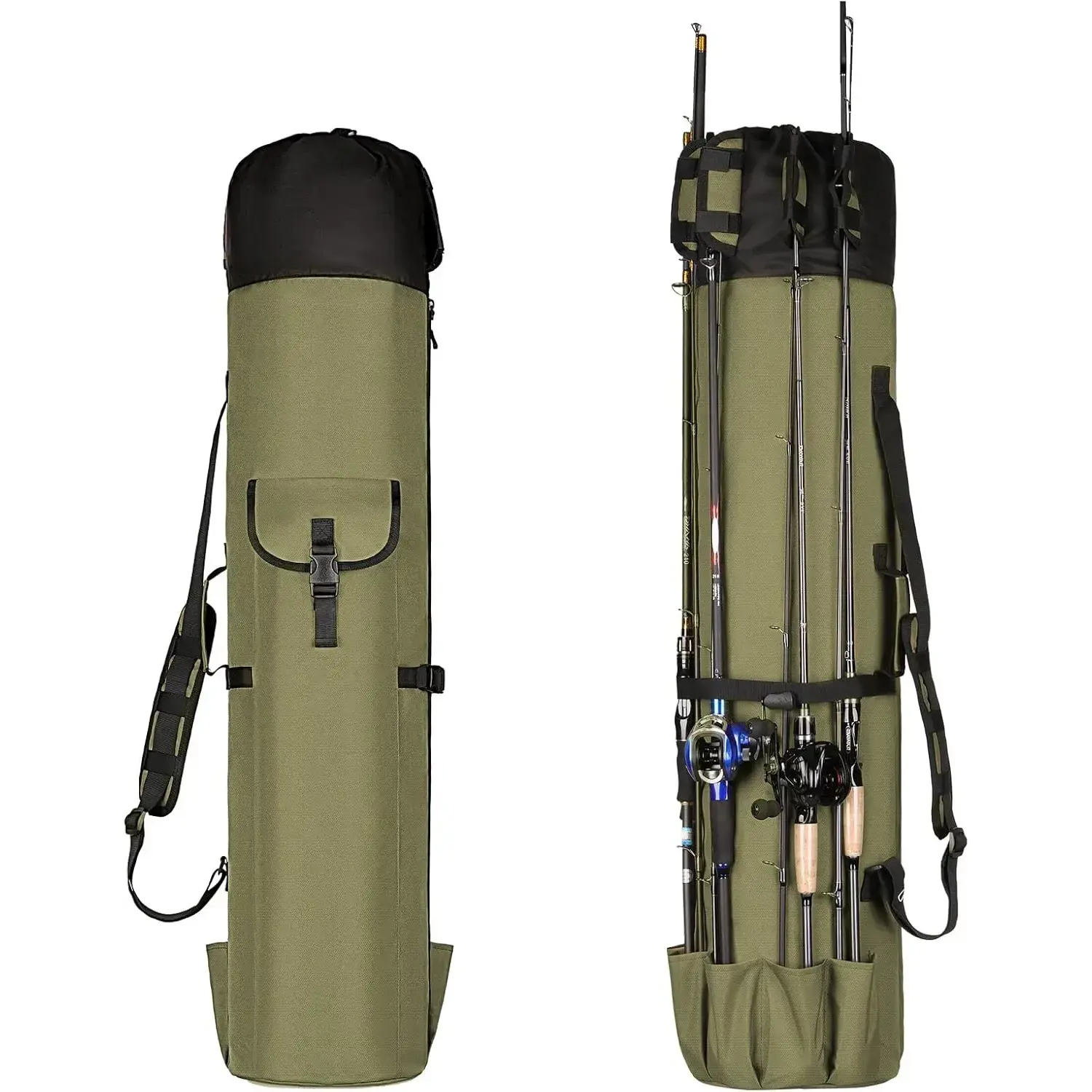 Foldable Fishing Rod Case, 48.4 inches Adjustable Strap Bag for Travel, Holds 5 Rods, Gear Organizer with Pockets and Secure Zipper, Oxford Cloth, Waterproof Zip, Gear Pockets, Birthdays, Large Exterior Pocket