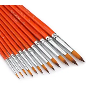 Watercolor Paint Brushes Set 12Pcs Round Pointed Painting Brush for Acrylic Gouache Oil Artist Miniature Model Short Handle