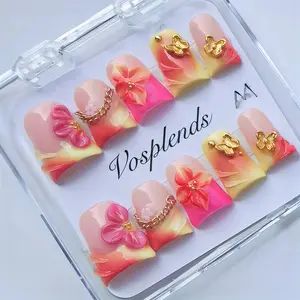 [DUCK TIP COLLECTION 3] Vosplends 10PCS Handmade y2k duckbill nails,acrylic press on nails,Y2K Style Duckbill Square Nails, Handmade Press On False Nails, Full Color Design, Perfect for Parties, Includes Jelly Glue, Crystal Stick, Filepress on. nail