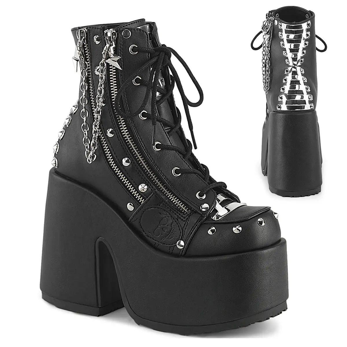 Demonia Camel-208 Black Vegan Leather Platform Ankle Boot Demonia Camel-208 Black Vegan Leather Platform Ankle Boot