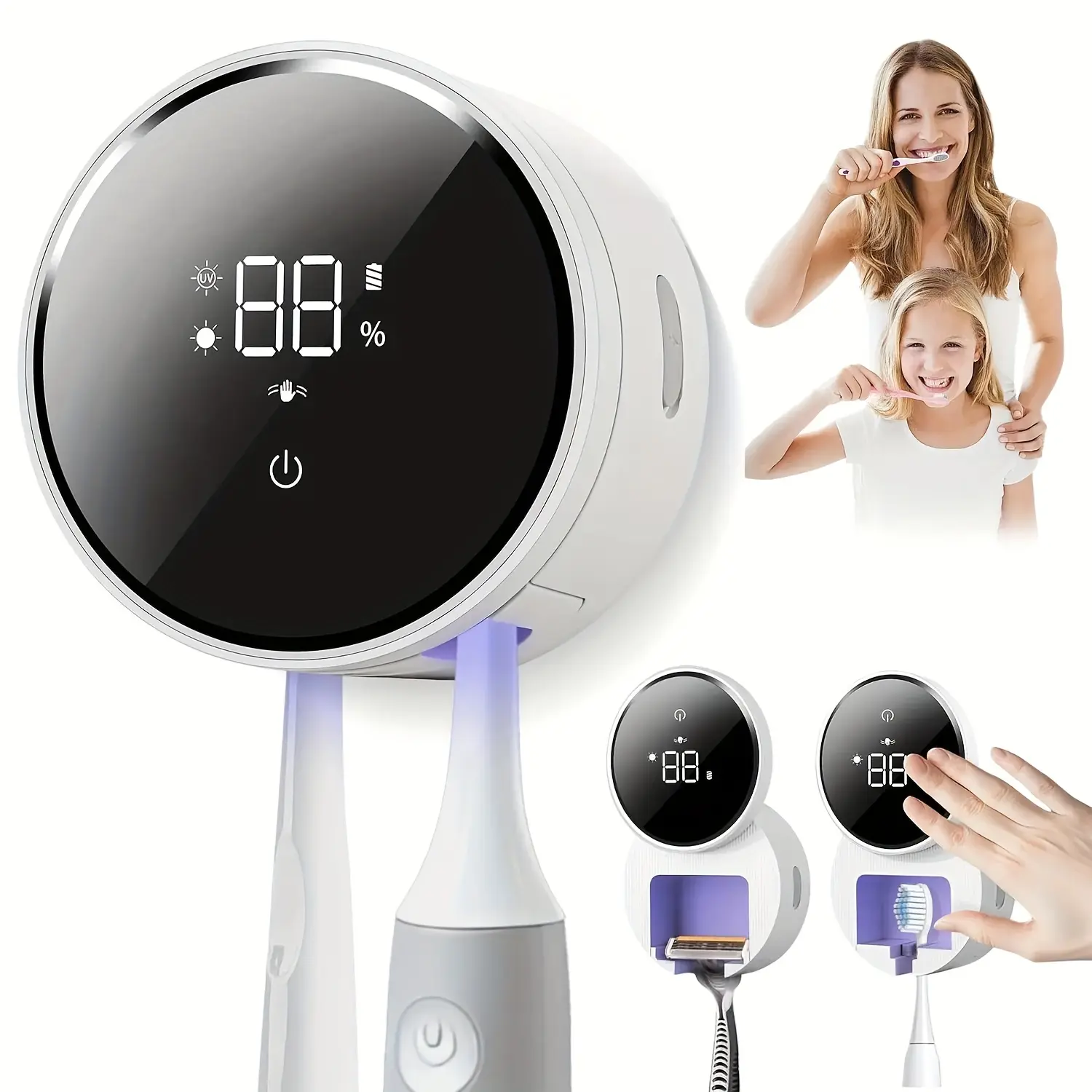 Travel Toothbrush Sterilizer Case with Automatic Disinfection & Drying, Smart LED Screen, USB-C Rechargeable Port for 1-2 Brushes or Razor, Usb Charger, Fits 1-2