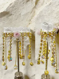 Random Color 4 Counts, Golden Silvery Red Black Bling Rhinestone-Chain Beads, Decorative Focal Beads for DIY Accessories, Elegant Accessories, Charm Accessory