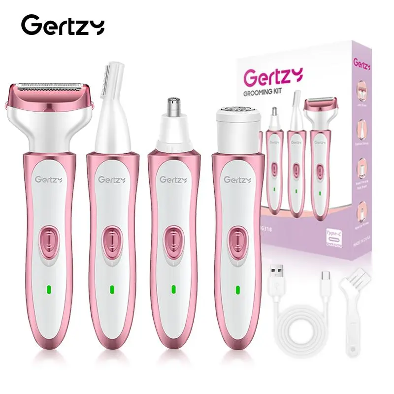Gertzy Professional Women's Hair Removal & Trimming Set, Body Hair Remover, Rechargeable Pain-Free Bikini Line Shaver, Armpit & Leg Use, Travel-Friendly Gift