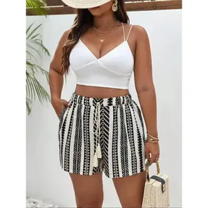 [Plus Size]All Over Print Shorts, Casual Comfy Shorts for Summer, Women's Bottoms for Daily Wear, Bohemian Womenswear, Casual Fashionable Shorts, Breathable Soft Shorts, Breathable Stretch Shorts, Casual Boho Shorts