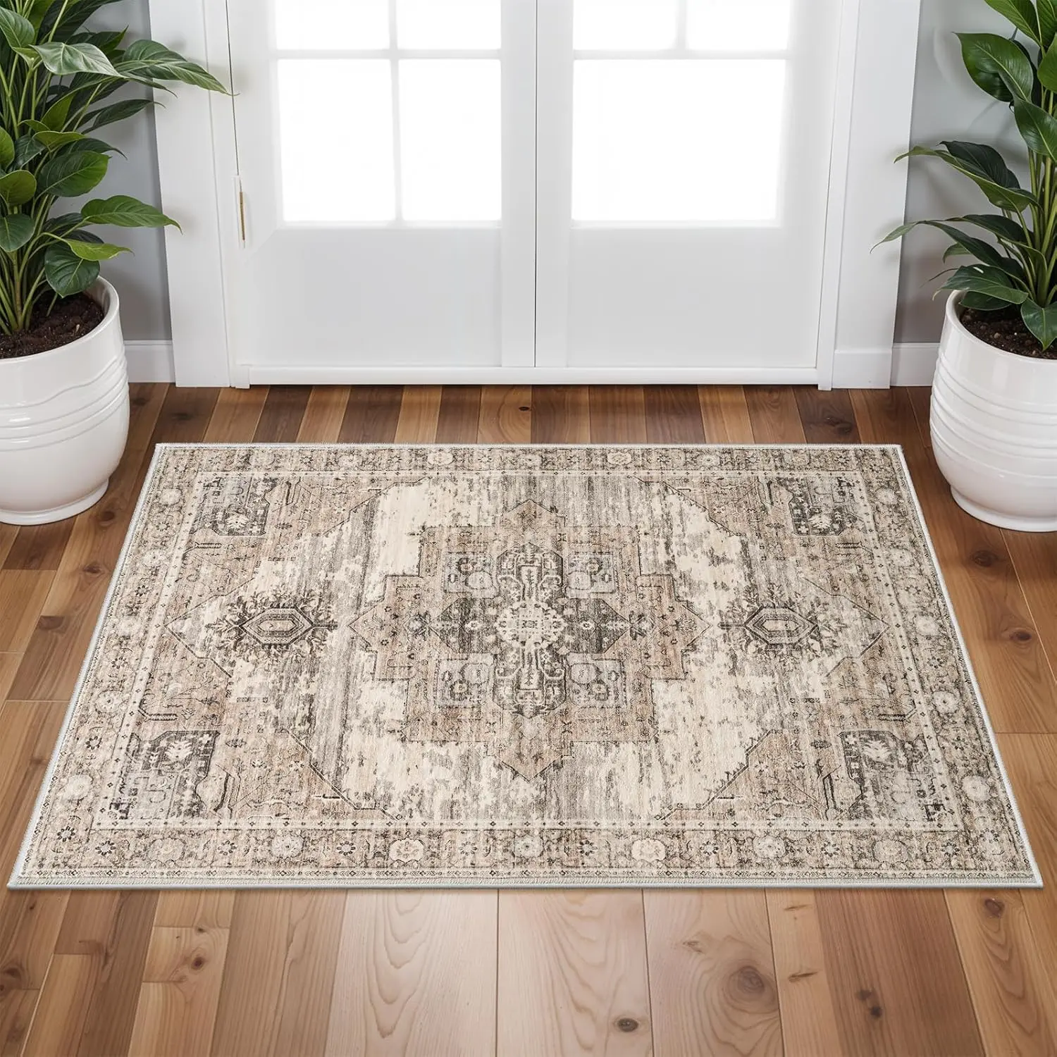 Washable 2x3 Area Rugs - Large Boho Rugs for Living Room Stain Resistant Carpet Vintage Tribal Rugs for Bedroom Kitchen Bathroom with Non Slip Backing Home