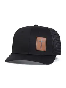 Unisex Cross Leather Label Baseball Cap, Adjustable Snapback Cap, Adjustable Sun Protection Hat for Outdoor Travel Beach Vacation, Casual Fitted Letter Pattern