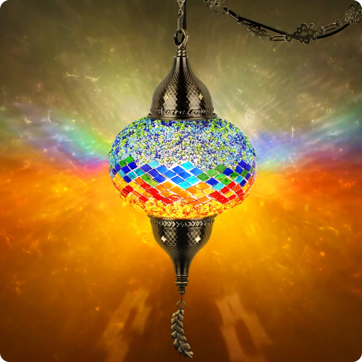 Yarra-Decor Turkish Moroccan Pendant Hanging Light - Tiffany Style Mosaic Ceiling Lamp, 15ft Cord, for Bedroom, North American Plug Lighting Home Easter gifts Ambient Decoration Lamp