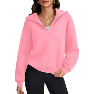 Women's Half Zip Long Sleeve V Neck Collar Drop Shoulder Pullover Casual Sweatshirts