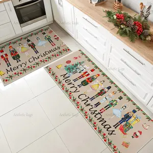 Christmas Kitchen Runner Rug, Non-Slip Soft Plush Mat, Pet-Friendly, Foldable, Ideal for Living Room & Bathroom