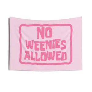 "No Weenies Allowed" Tapestry SpongeBob SquarePants wall tapestry poster for college dorm cave bedroom living room office party decoration Light Linen