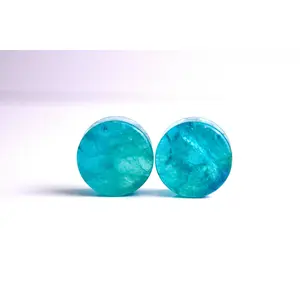 Polished Genuine Blue Fluorite Double Flare Stone Plugs, Natural Crystal Body Jewelry Gauges, 3mm-30mm Pair, Blue As A Primary Color