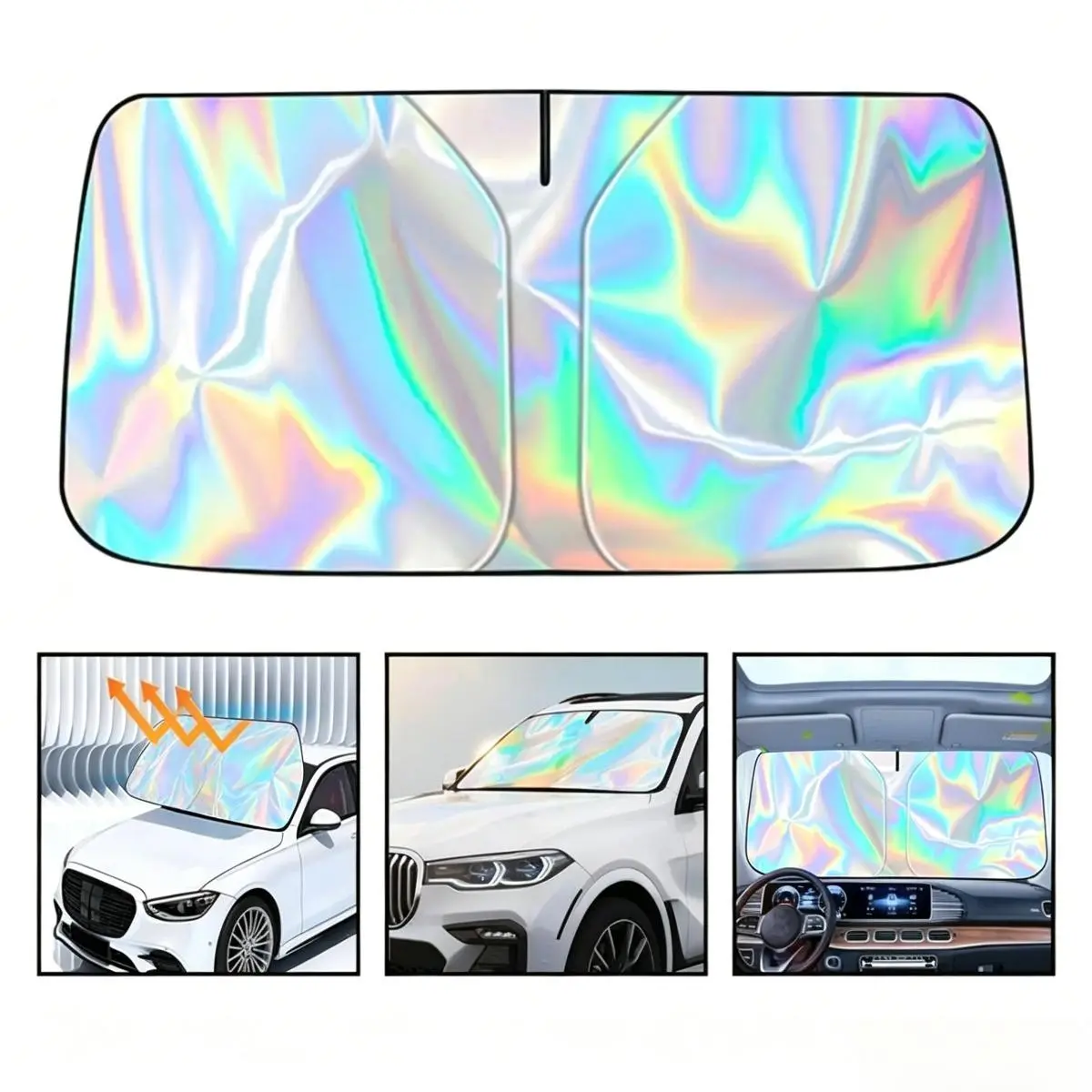 Foldable Aluminium Anti-UV Windshield Sunshade, Easily Packable Car Front Window Heat Protective Umbrella for Sedan SUVs, Car Exterior Accessory for Women, Automotive Hardware Tool