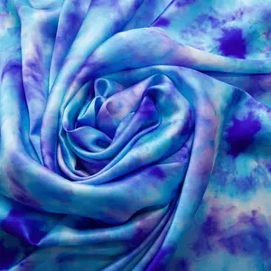 Tie Dye in Blue Print 100% Pure Mulberry Silk Fabric 19mm Cut-to-Size Silk Fabric