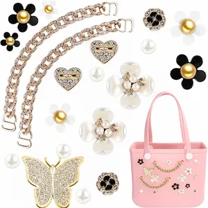Shoe Decoration Charms - 20-Piece Elegant Pearl, Butterfly Flower Designs for Rubber Beach Bag, Simply Southern Beach Tote, Basic Plastic Backpack Insert Accessories