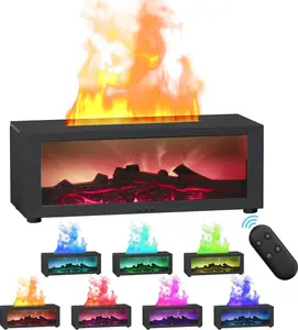 Essential Oil Diffuser Fireplace Flame Oil Diffuser Aromatherapy Aroma Humidifier Upgrade 7 Flame Colors Noiseless Remote Control Perfect for Bedroom Home Office Fireplace Black