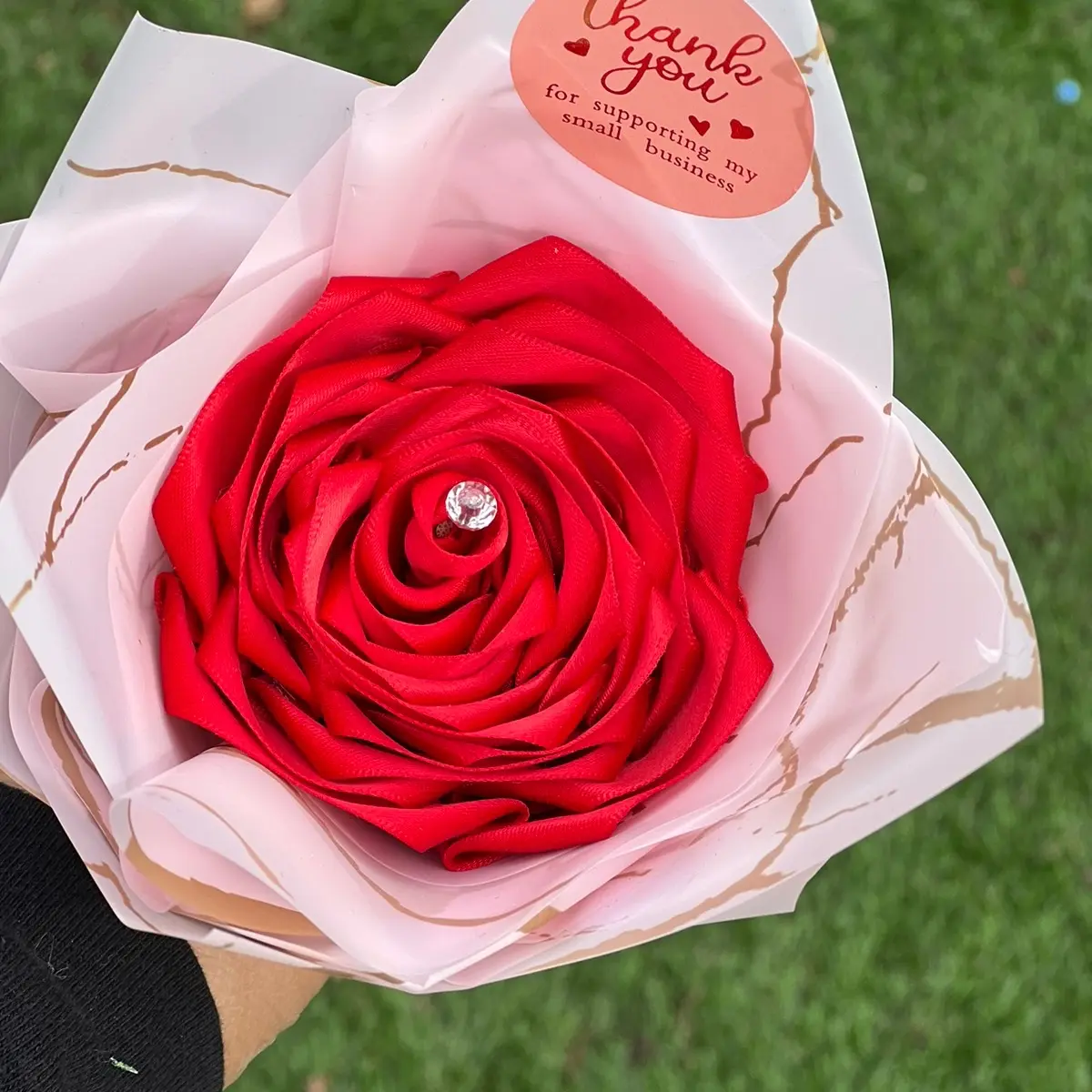Single Red Eternal Rose with diamond pin bouquet