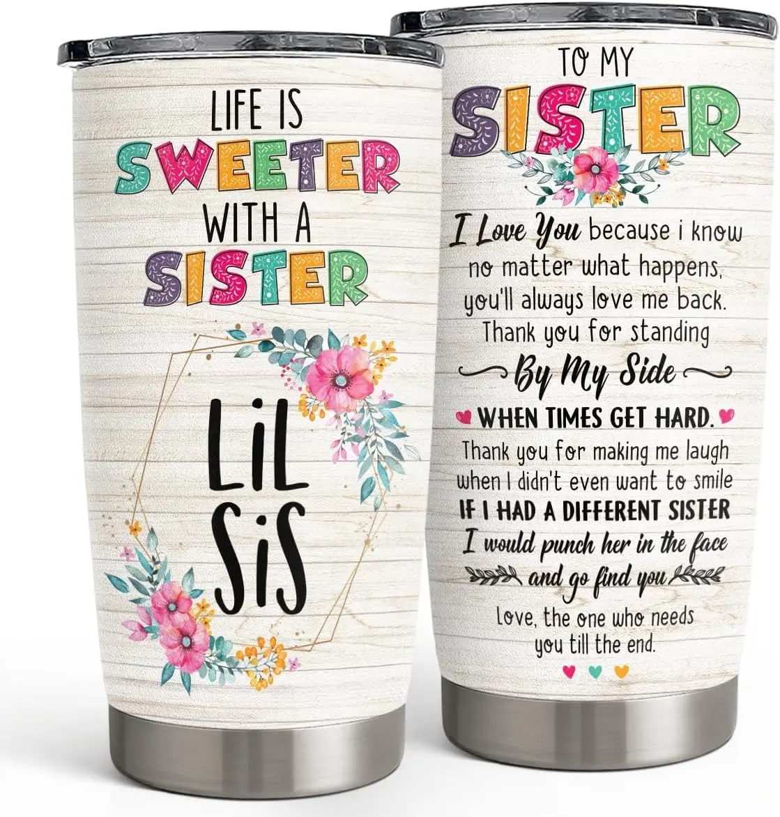 Lil Sister 20oz Tumbler with Lid, Stainless Steel Insulated Vacuum Flask, Travel Coffee Mug, Cup Gift for Girls Women Birthday Christmas