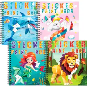 4PCS Sticker Paint Books for Kids Ages 4-10,Unicorn Mermaid Animals Designs Paint by Stickers,Sticker by Numbers,Party Birthday Gifts for Girls 4-10,Create 40 Pictures One Stickers at A Time