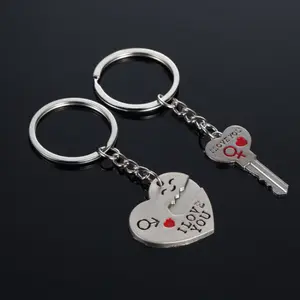 2pc Set Men Women Cute Heart Key Keychain Couple Key Ring Lovers Key Chain Jewelry Accessory Valentine's Day Christmas Gift Charms