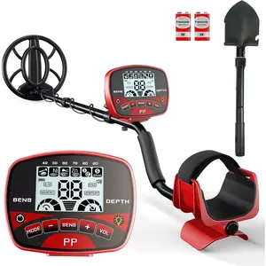 Metal Detector for Adults &  Professional Cordless  Detector 5 Modes,  DSP Chip, Adjustable Length, Backlight LCD Display, 10"  Search Coil - Red