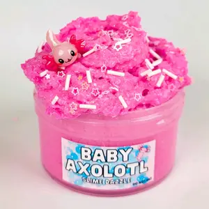 Baby Axolotl Snow Fizz Slime – 8 FL OZ Pink Sizzly Slime with Berry Crisp Scent, Axolotl Charm & Sprinkles – ASMR Crunchy Slime for Intermediate Level