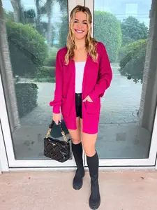 Cozy Knit Pocket Cardigan in Magenta