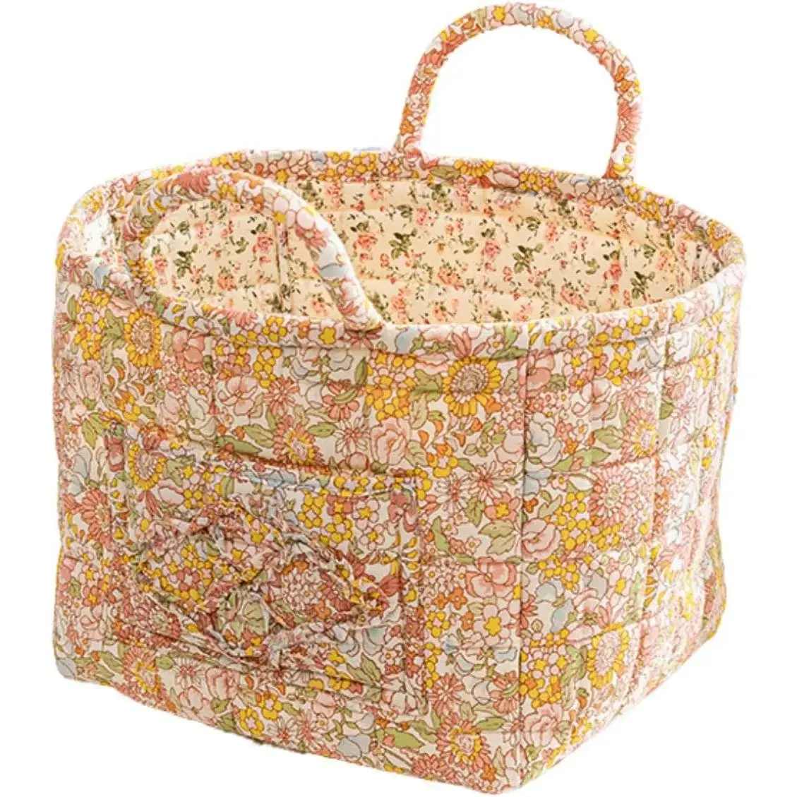 Quilted Fabric Storage Basket with Handles – Boho Foldable Floral Organizer Bin for Home, Picnic, Shopping, Travel 13"x11"x10" (Rose Cream) Quilted Fabric Storage Basket with Handles – Boho Foldable Floral Organizer Bin for Home, Picnic, Shopping, Travel 13"x11"x10" (Rose Cream)