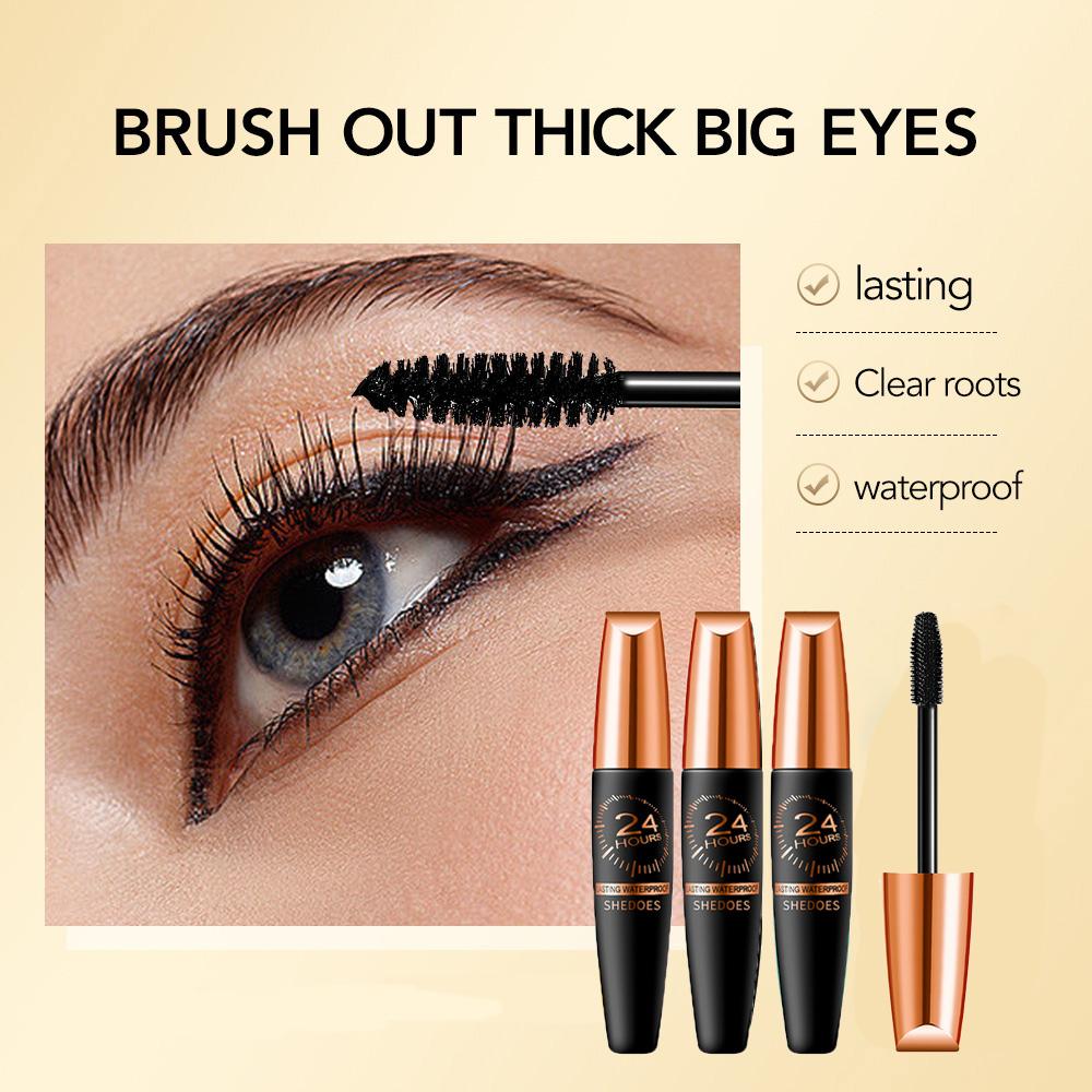 3PCS Shedoes 24-Hour Waterproof Mascara - 8D Lengthening & Volumizing, Smudge-Proof Black with Plant Squalane for All Light Beige Types, Ethically Made & Hypoallergenic, Mascara Waterproof with Plant Squalane