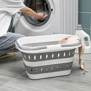Foldable Laundry Basket with Handle, Portable Durable Plastic for Space Saving, Rectangular Design for Bedroom & Bathroom Organization