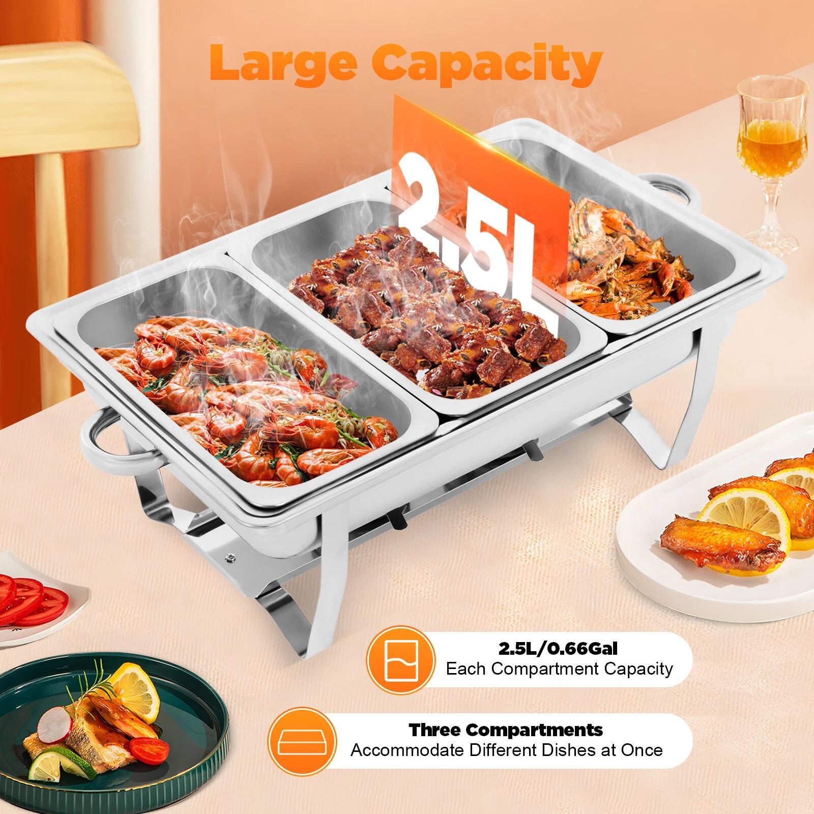 3 Pan Chafing Dish Buffet Set Stainless Steel Food Warmer Set Rectangular Buffet Server with Lid