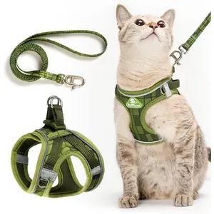 PetThem Upgraded Cat Harness and Leash Set - Step-in Escape Proof Adjustable Cat Harness, Comfortable Soft Lightweight, Reflective Harness for Walking, Travel, Camping (Growling Crocodile, M)