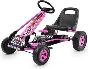 [Costway]- Go Kart for Kids, 4 Wheel Off-Road Pedal Go Cart w/Adjustable Seat, Steering Wheel, 2 Safety Brakes, EVA Rubber Tires-Springtok