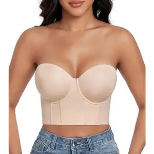 Women's Longline Strapless Full Figure Underwire Corset Bustier Bra