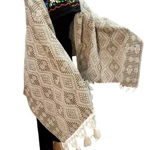 Mexican Rebozo Women's Winter Shawl with Fringes Diamond Patterned Knitted Wrap for Stylish Wear Scarf Made in Mexico Elegant Design Versatile Use