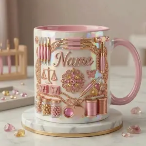 Personalized Jewelry Making Mug 2D Printed 3D Effect, Custom Name Coffee Cup with Artisan Jewelry Tools Design for Jewelry Makers, Crafters and Designers, Perfect for Birthdays, Holidays, Studio Use, Meaningful Creative Gift Idea