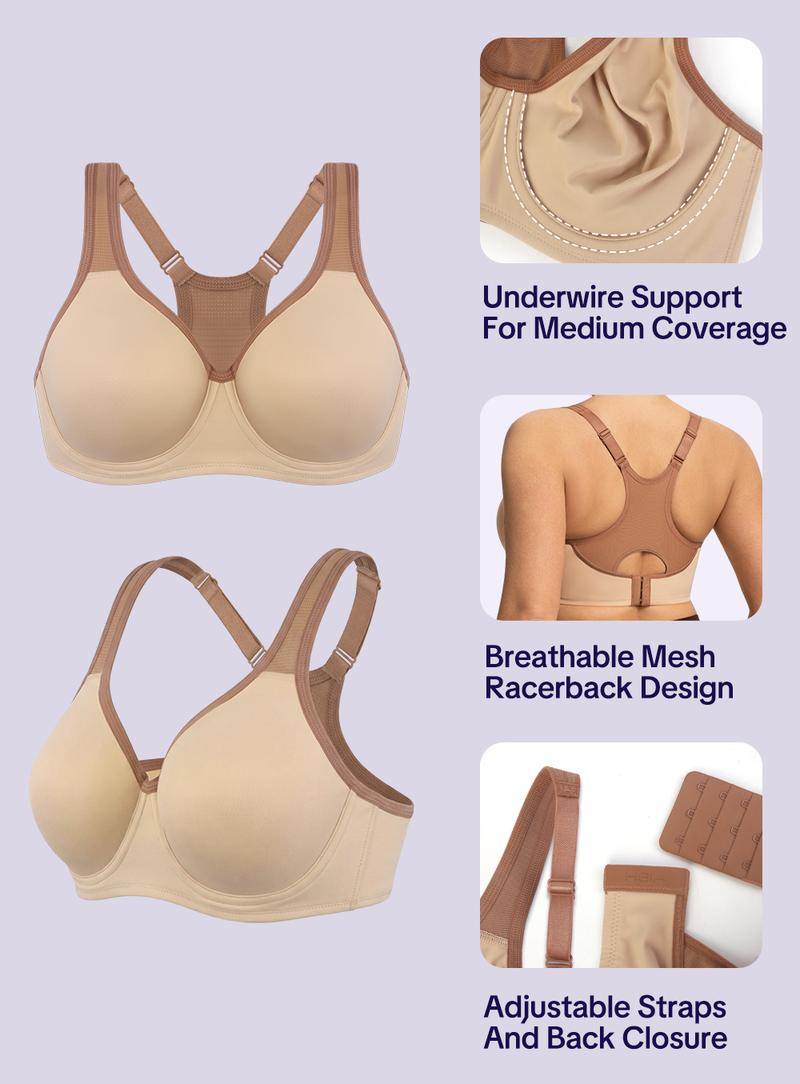 HSIA Athea Hybrid Active Vibe Soft Support Non-padded Unlined Full Coverage Wide Strap Outside Underwire Sports Bra