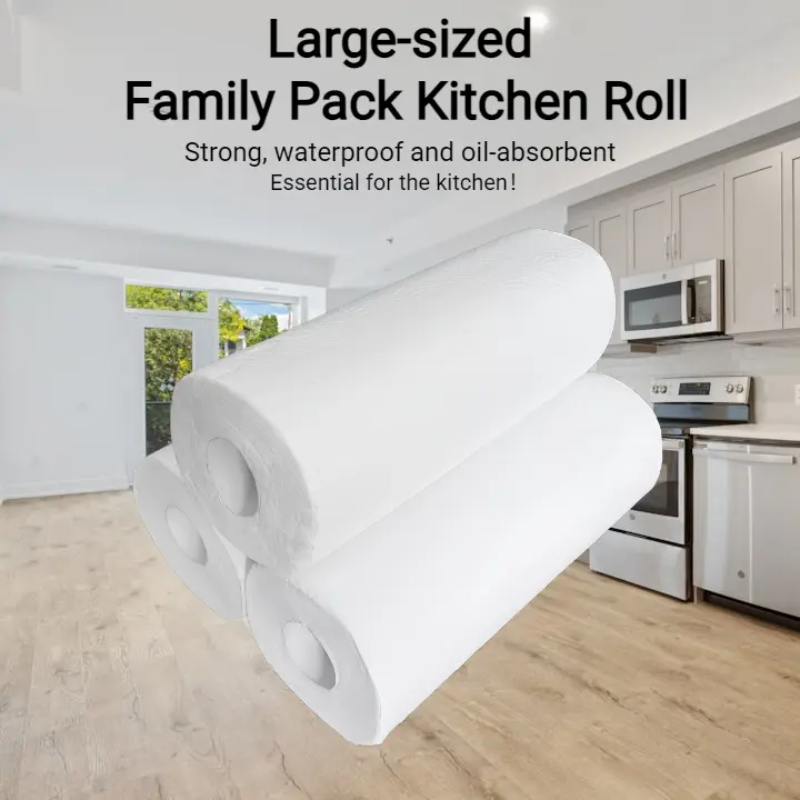 Premium Natural Kitchen Roll – Absorbent, Oil-, Strong, Large-Sized & Grease Cleanup! Fast Paper Absorbing  Wipes Towels