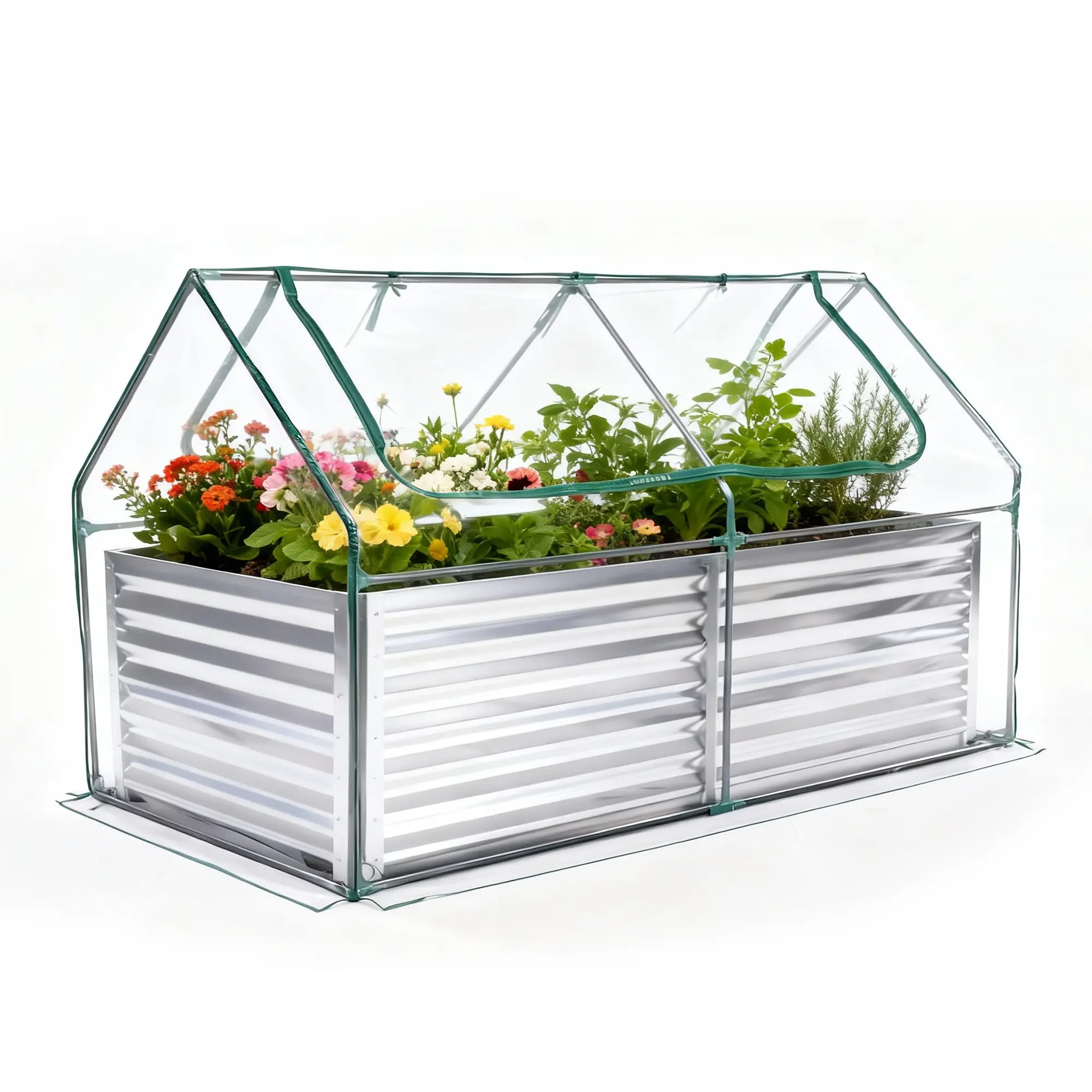 Outdoor Raised Garden Bed Mini Greenhouse Kit with Steel Frame, Transparent Waterproof Cold-Resistant Cover, Large Screen Windows for Vegetables, 6x3x2 ft