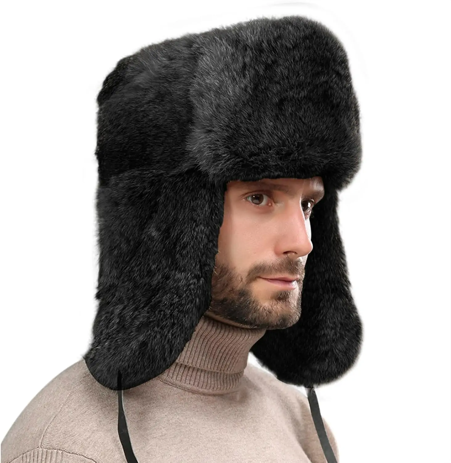 Faux Fur Trapper Hat, Russian Ushanka Style for Adults - Windproof Thermal Cap with Earflaps for Biking & Skiing