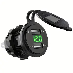 Dual USB Ports Charger Socket, 1 Count Waterproof Power Socket, 5V 2.1A Charger with Display For Marine Motorcycle Car