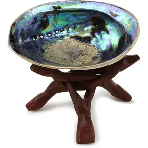 5-6 inches Premium Natural Abalone (Pāua) Shell with Wooden Stand for Smudging, Cleansing Home, Meditation, Shell Crafts,Incense Holder, Home Décor, 100% Natural, Sustainable. Gift Decor Hand Aroma