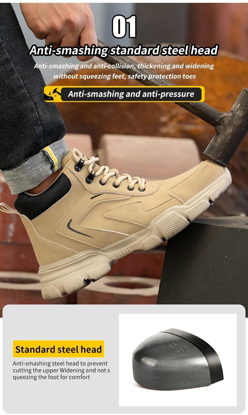 Outdoorfun Anti-Smash & Anti-Puncture Work Shoes: Khaki, Closed Toe, Protection for Boys & Workers